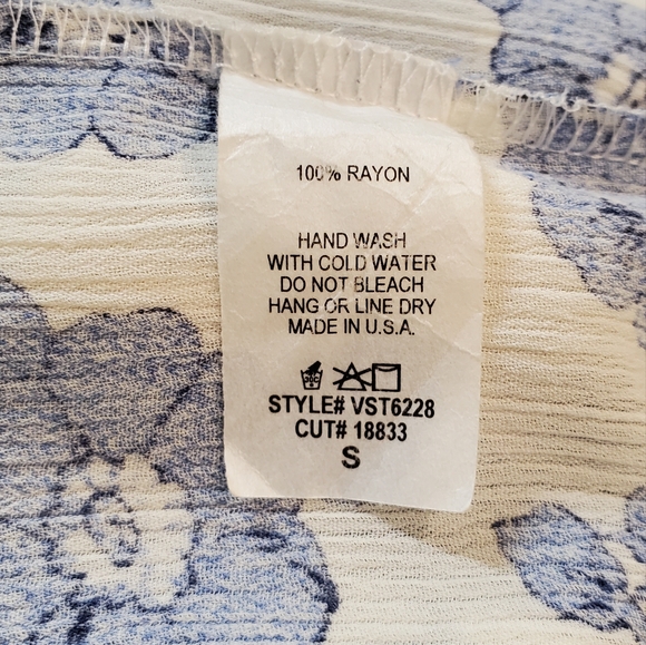 Vintage Havana Women's Size Small Blouse Blue Floral Tie Front Tiered Sleeve - Picture 12 of 12